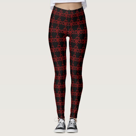 Cool Black & Red Triple Tribal Hearts Pattern Leggings