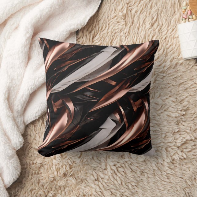 Cool Black, Silver and Copper Abstract 3D Effect Throw Pillow (Blanket)