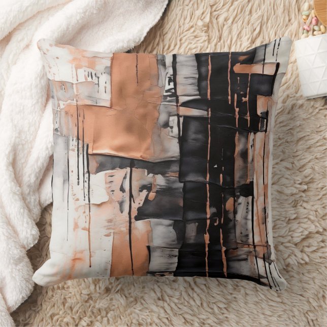 Cool Black, Silver and Copper Abstract Dripping  Throw Pillow (Blanket)