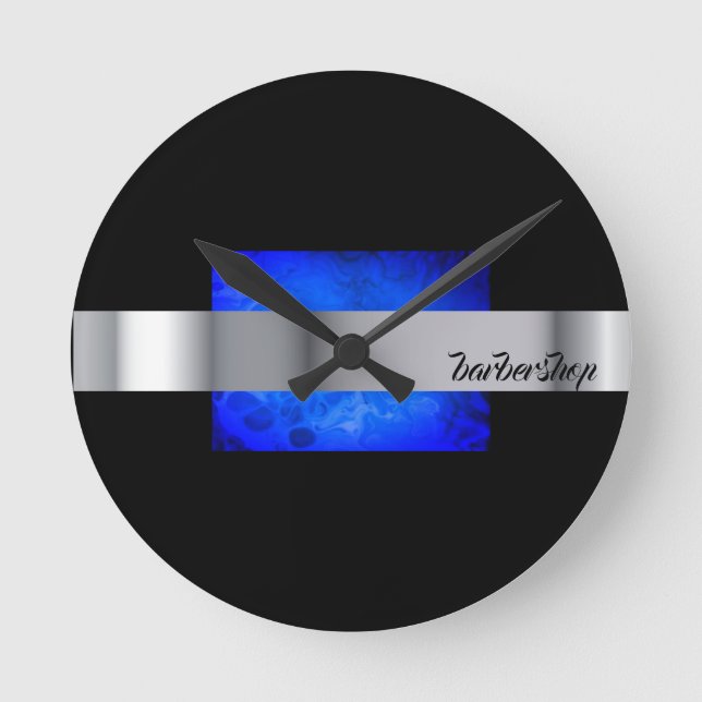 Cool black ,silver with blue design round clock (Front)