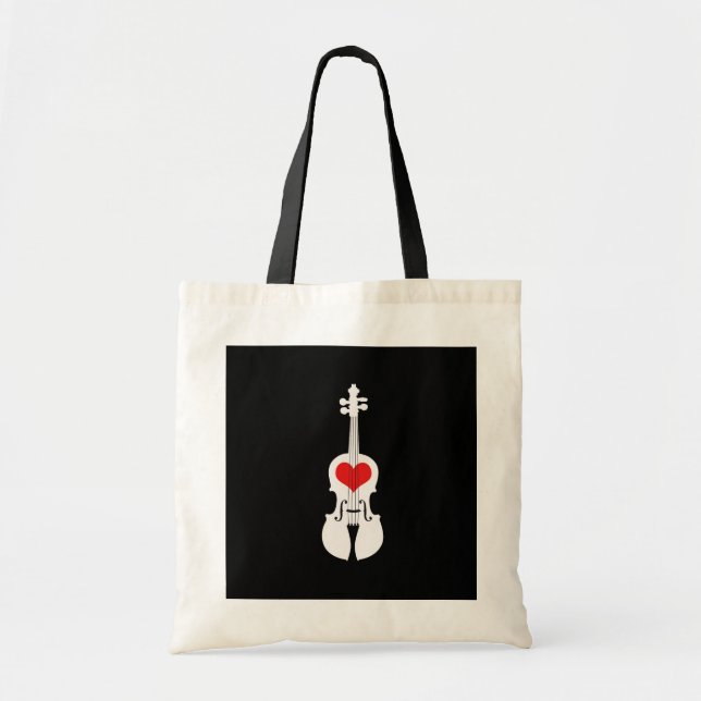 Cool Black Violin Tote Bag with Red Heart (Front)