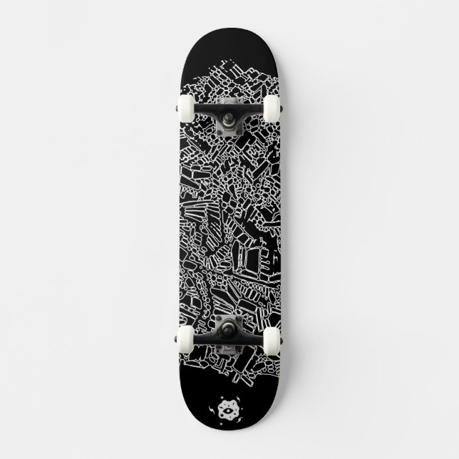 Cool Black White Abstract Digital Art Skateboard (Front)