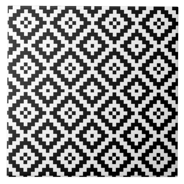 cool black white aztec tiled pattern ceramic tile (Front)