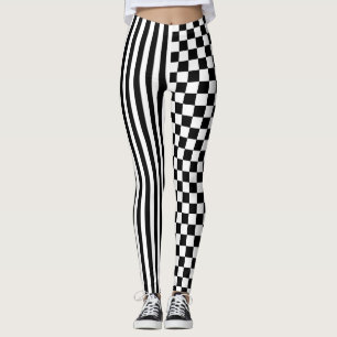 Cool Black White Chequered Flag Pattern Leggings