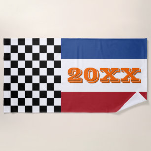 Cool Black White Chequered Race Flag Pattern Beach Towel