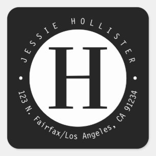 Cool Black & White Circle Monogram Return Address Square Sticker