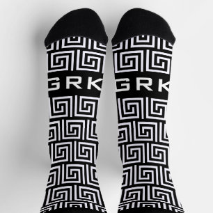 Cool black & white Greek key meander pattern name Socks