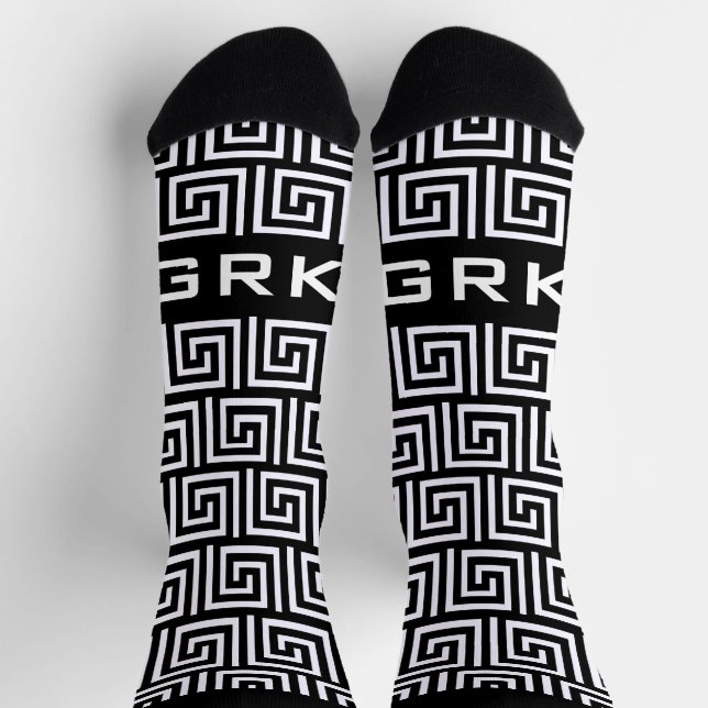Cool black & white Greek key meander pattern name Socks (Top)