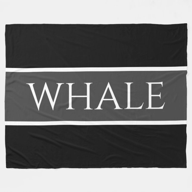 Cool Black White Grey Nautical WHALE Text Stripes Fleece Blanket (Front (Horizontal))