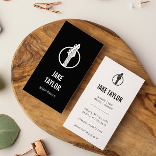 Cool Black & White Guitar Instructor Vertical Business Card