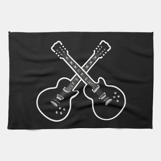 Cool Black & White Guitars Kitchen Towel (Horizontal)