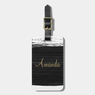 Cool black white watercolor brushstrokes monogram  luggage tag