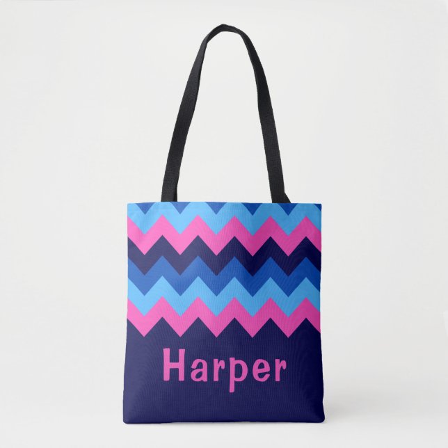Cool bleu rose Chevron Sac fourre-tout Monogramme (Devant)