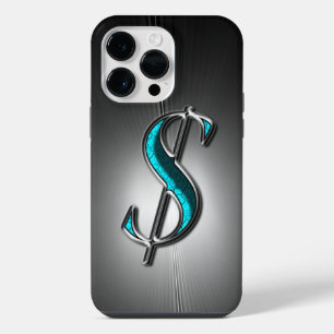 Cool Bling Turquoise Silver Dollar Sign Printed iPhone 14 Pro Max Case