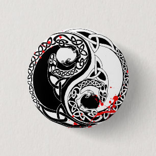 Cool blood splatter Yin Yang Dragons tattoo art 1 Inch Round Button