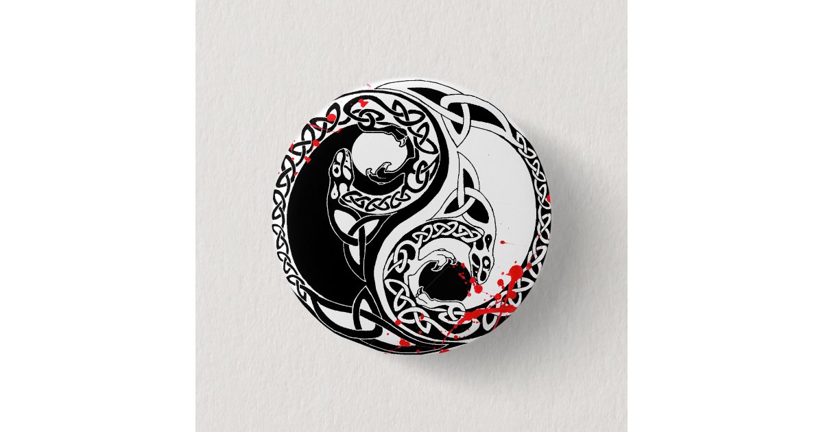 Cool Blood Splatter Yin Yang Dragons Tattoo Art 1 Inch Round Button Zazzle Ca