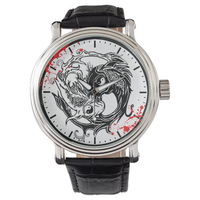 Cool blood splatter Yin Yang Koi Fishes tattoo art Watch (Front)