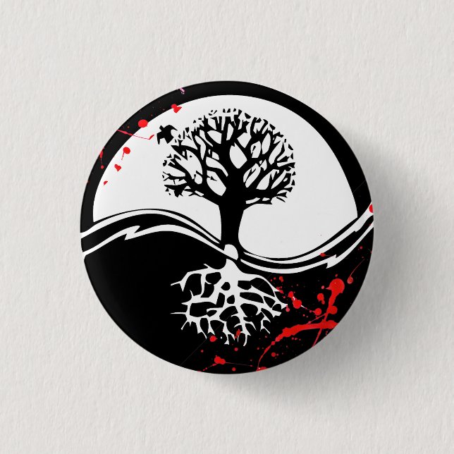 Cool blood splatter Yin Yang Tree tattoo art 1 Inch Round Button (Front)