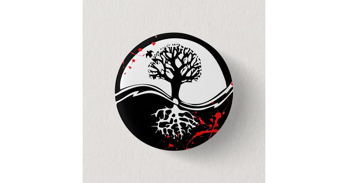 Cool Blood Splatter Yin Yang Tree Tattoo Art 1 Inch Round Button Zazzle Ca Yin yang shows the extreme of the heart shaped yin yang symbolizes balance in our hearts and love in our lives. cool blood splatter yin yang tree tattoo art 1 inch round button zazzle ca
