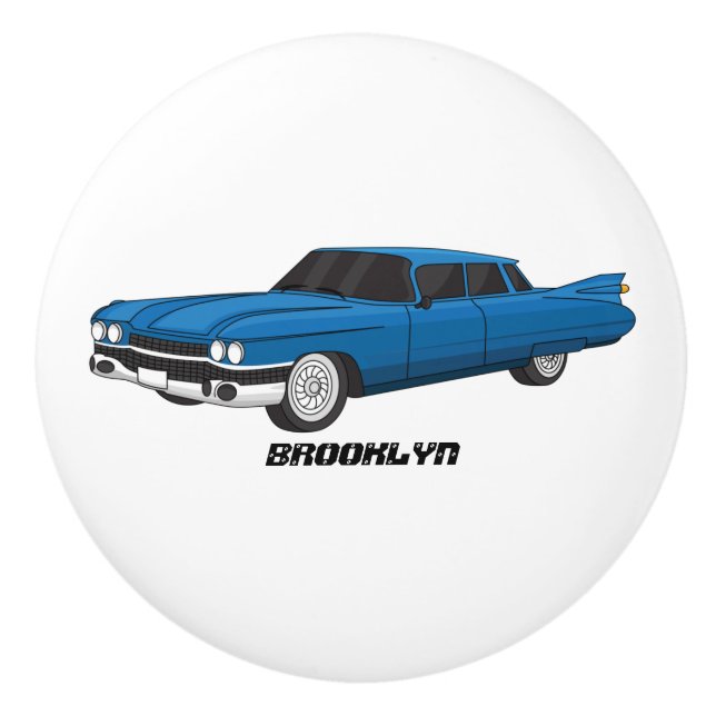 Cool blue 1959 classic car  ceramic knob (Front)