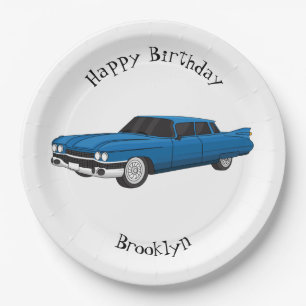 Cool blue 1959 classic car paper plate