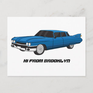 Cool blue 1959 classic car postcard