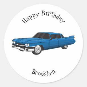 Cool blue 1959 classic car round sticker