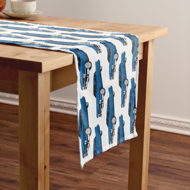 Cool blue 1959 classic car short table runner (In Situ)