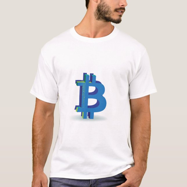 Cool Blue 3D Bitcoin Symbol T-Shirt (Front)