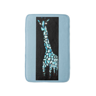 Cool Blue Abstract Giraffe Art Bath Mat