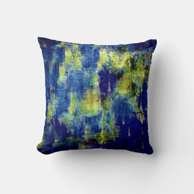 Cool Blue Abstract Painting Throw Pillow (Front)