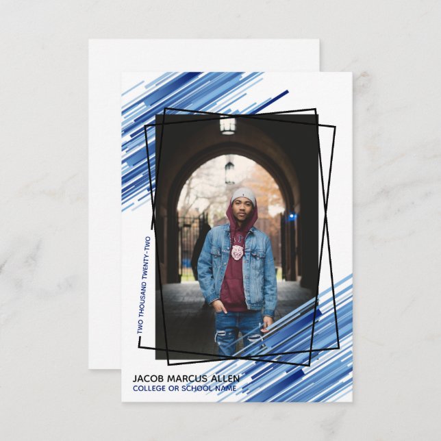 Cool Blue Abstract Photo Graduation Announcement (Front/Back)