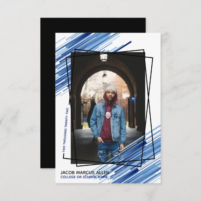 Cool Blue Abstract Photo Graduation Announcement (Front/Back)