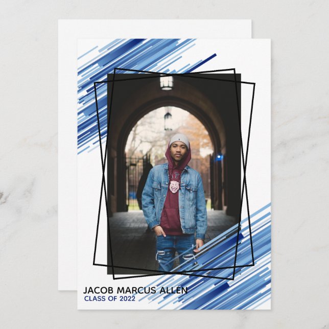 Cool Blue Abstract Photo Graduation Invitation (Front/Back)