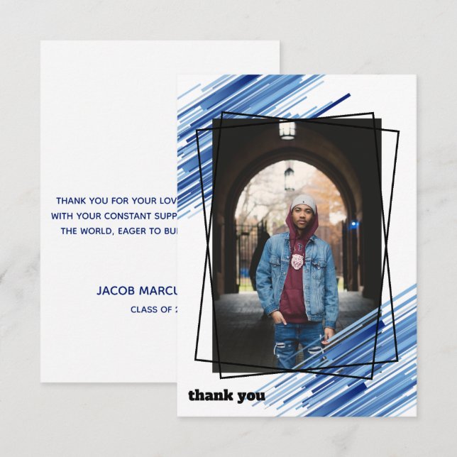 Cool Blue Abstract Photo Graduation Thank You Card (Front/Back)