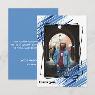 Cool Blue Abstract Photo Graduation Thank You Card