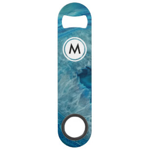 Cool Blue Agate Pattern with Monogram Bar Key