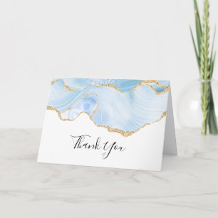 Cool Blue Agate with Gold Glitter Ribbon Thank You Card
