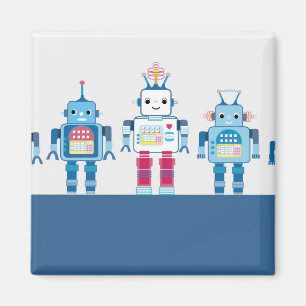 Cool Blue and Red Robots Novelty Gifts Magnet