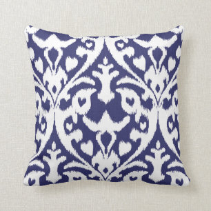 Cool blue and white ikat tribal pattern throw pillow