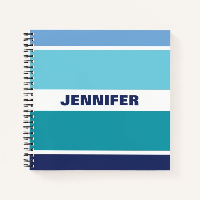 Cool Blue And White Striped Notebook (Front)