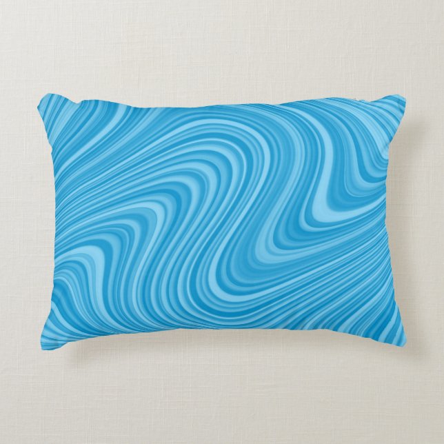 Cool Blue/Aqua/Turquoise Curvy Lined Abstract Accent Pillow (Front)