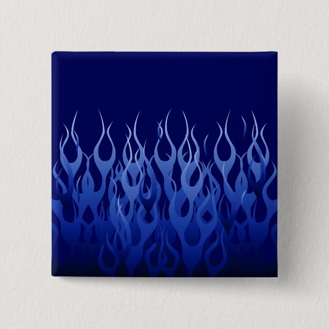 Cool Blue Automotive Racing Flames 2 Inch Square Button (Front)