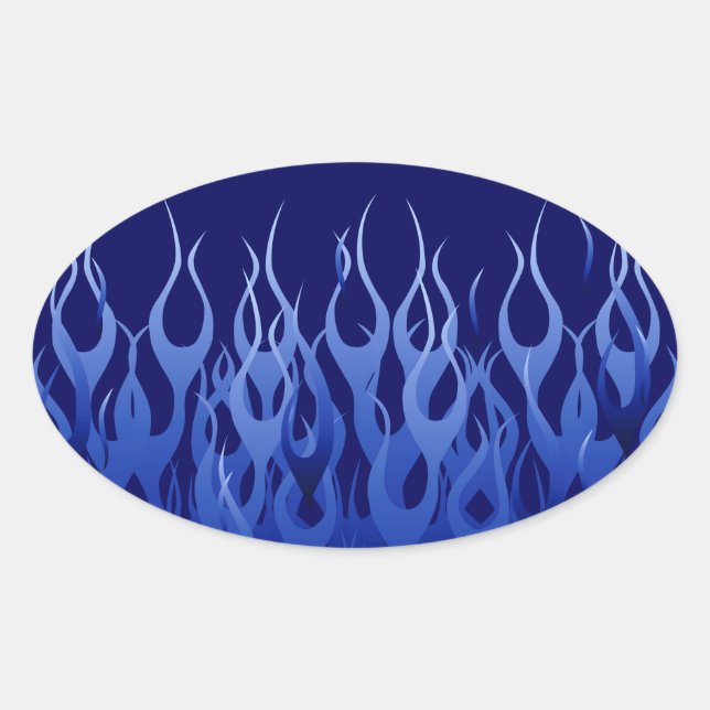 Cool Blue Automotive Racing Flames Oval Sticker (Front)