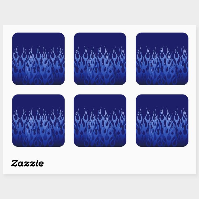 Cool Blue Automotive Racing Flames Square Sticker (Sheet)
