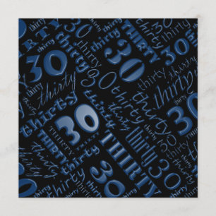 Cool Blue & Black 30th Birthday Party Invitation