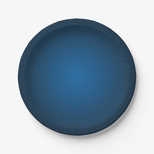 Cool Blue-Black Grainy Vignette Paper Plate (Front)