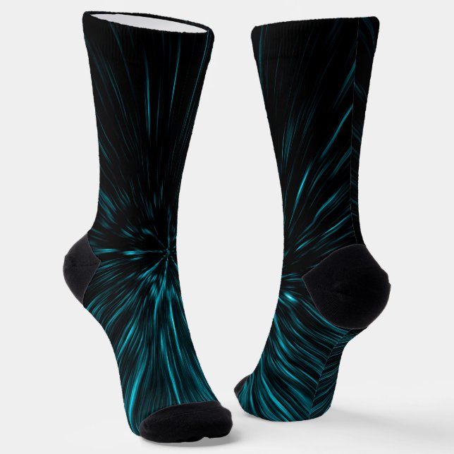 Cool Blue black Hypergalaxy Abstract Lines Socks (Angled)