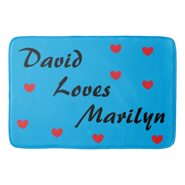 Cool Blue & Black & with Hearts Bath Mat (Front)