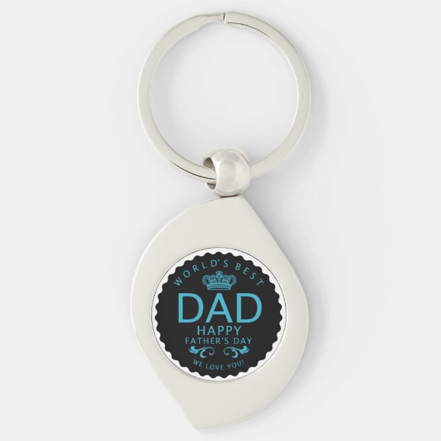 Cool Blue & Black Worlds Best Dad Fathers Day Keychain (Front)